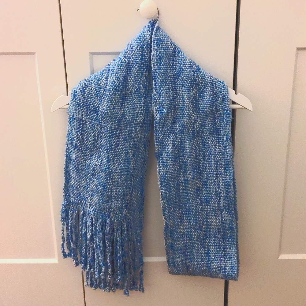 Warm fall winter scarf blue cornflower baby tassle